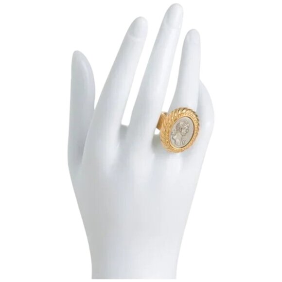 BEN AMUN GOLD/SILVER Made In Usa Gold Plated Silver Stamp Ring - Picture 2 of 3